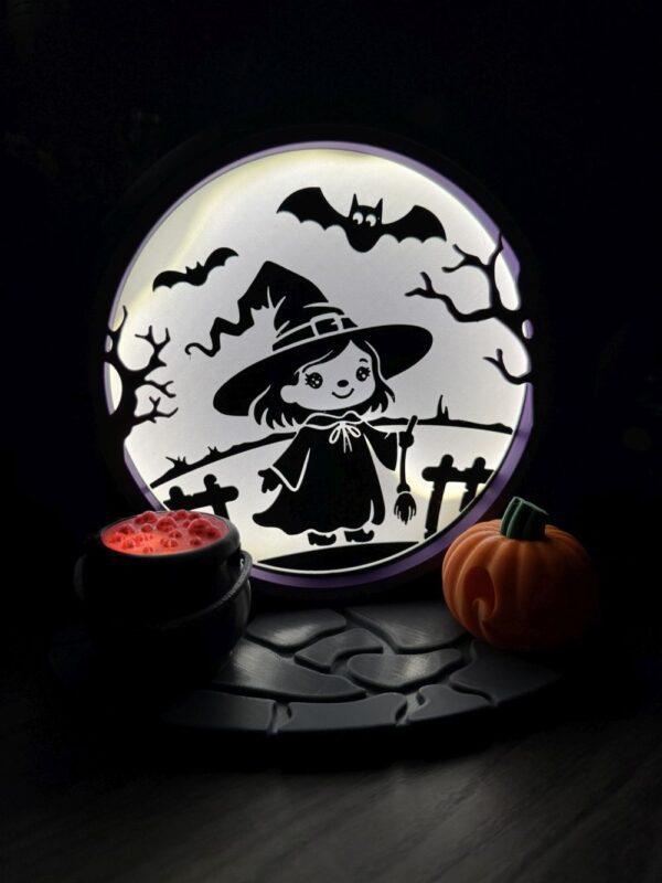 Halloween Witch LED Light Box – Cute Spooky Witch Scene with Pumpkin & Cauldron | USB Powered Halloween Decor | Design by PA1 Maker - Image 7