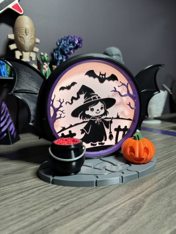 Halloween Witch LED Light Box – Cute Spooky Witch Scene with Pumpkin & Cauldron | USB Powered Halloween Decor | Design by PA1 Maker - Image 6