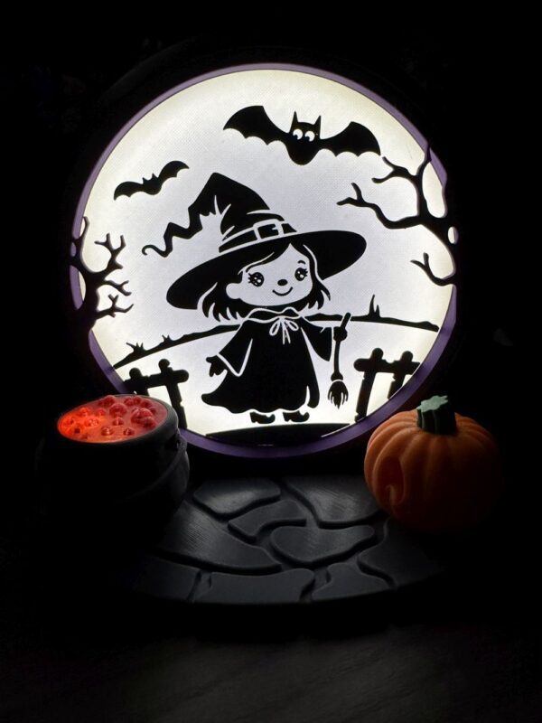 Halloween Witch LED Light Box – Cute Spooky Witch Scene with Pumpkin & Cauldron | USB Powered Halloween Decor | Design by PA1 Maker - Image 5