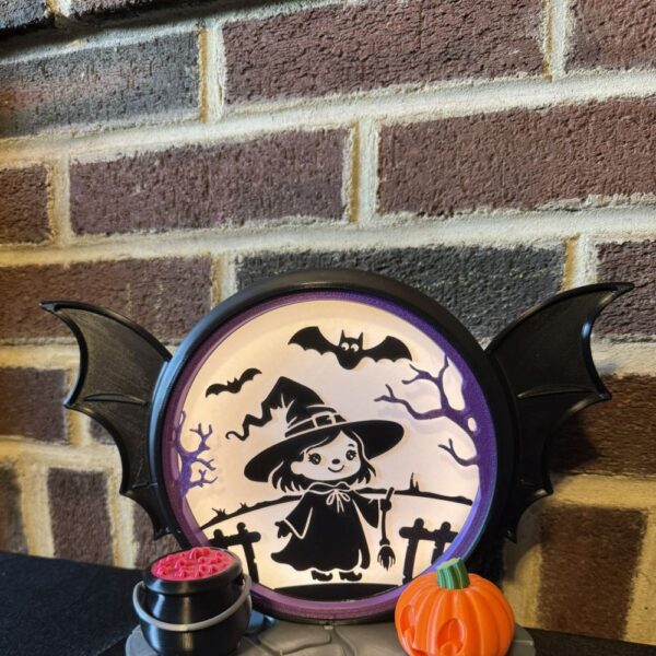 Halloween Witch LED Light Box – Cute Spooky Witch Scene with Pumpkin & Cauldron | USB Powered Halloween Decor | Design by PA1 Maker - Image 4